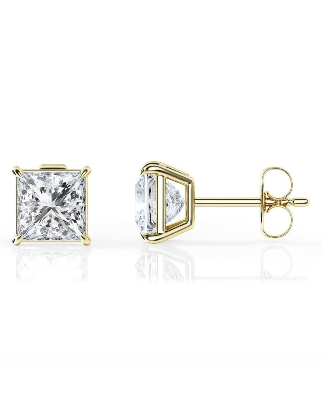 Brilliant Diamond Metallic 3 Carat Princess Cut Lab Grown Diamond Stud Earrings for men