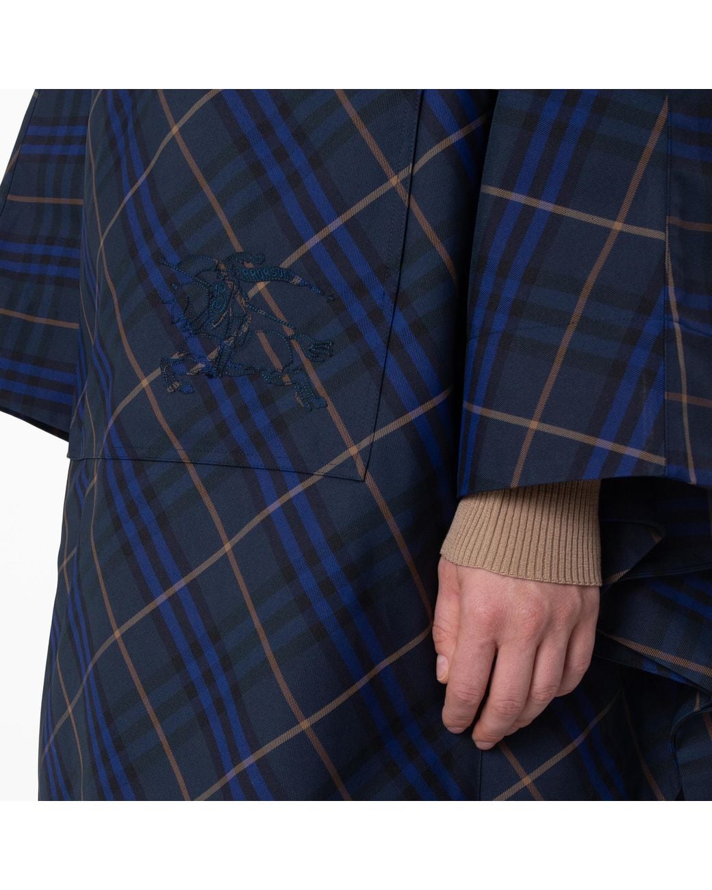 Burberry Blue Packaway Check Printed Twill Cape