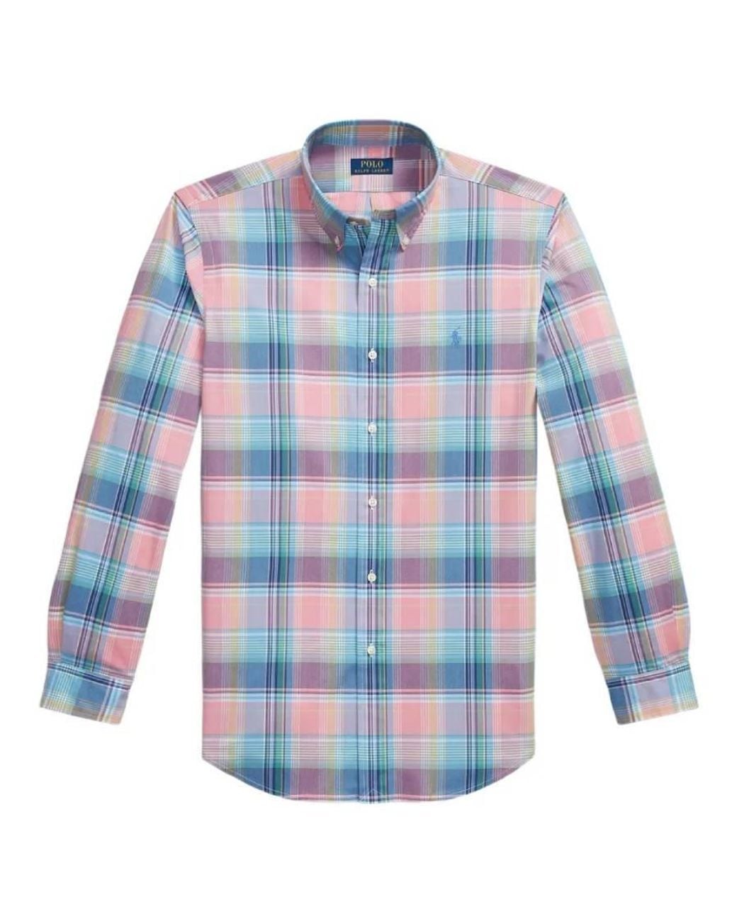 Polo Ralph Lauren Blue Custom Fit Plaid Poplin Shirt for men