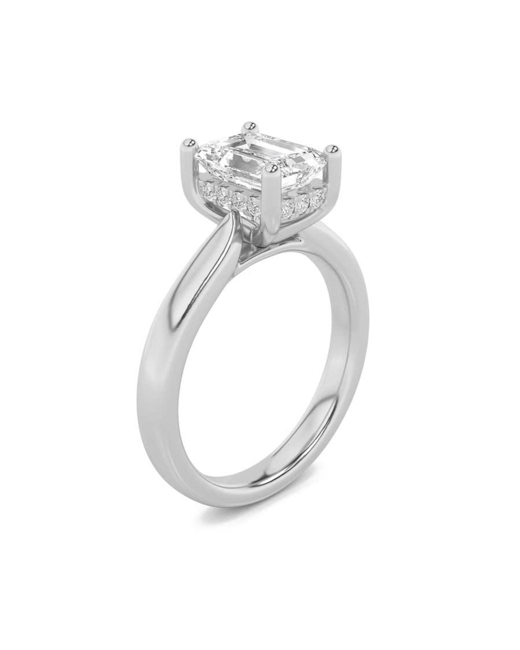Mure And Co Metallic 2Ctw Emerald Shaped Lab Grown Diamond (F/Vs) Hidden Halo Cathedral Shank Engagement Ring for men