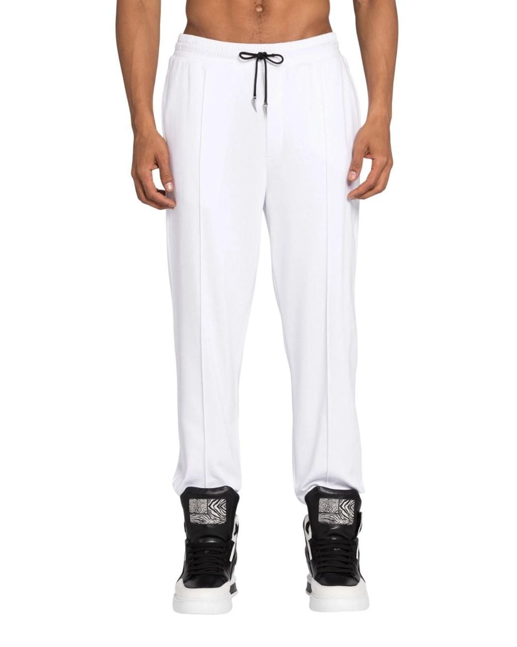 Roberto Cavalli White Tiger Tooth Cotton Sweatpants for men