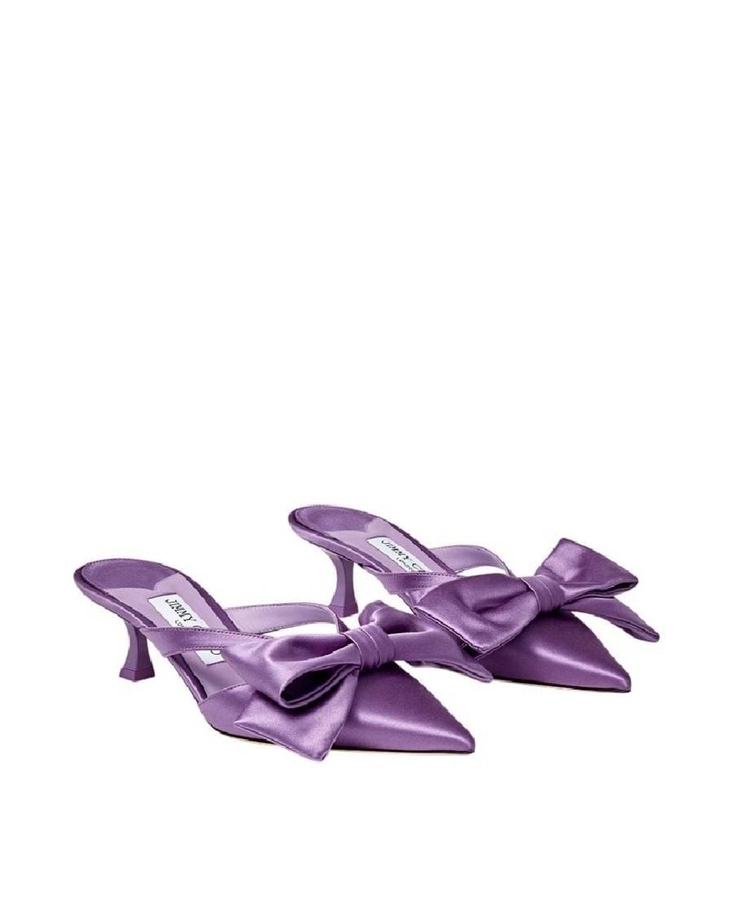 Jimmy Choo Purple Flaca 50Mm Wisteria Satin Mules, Brand Size 35 Us