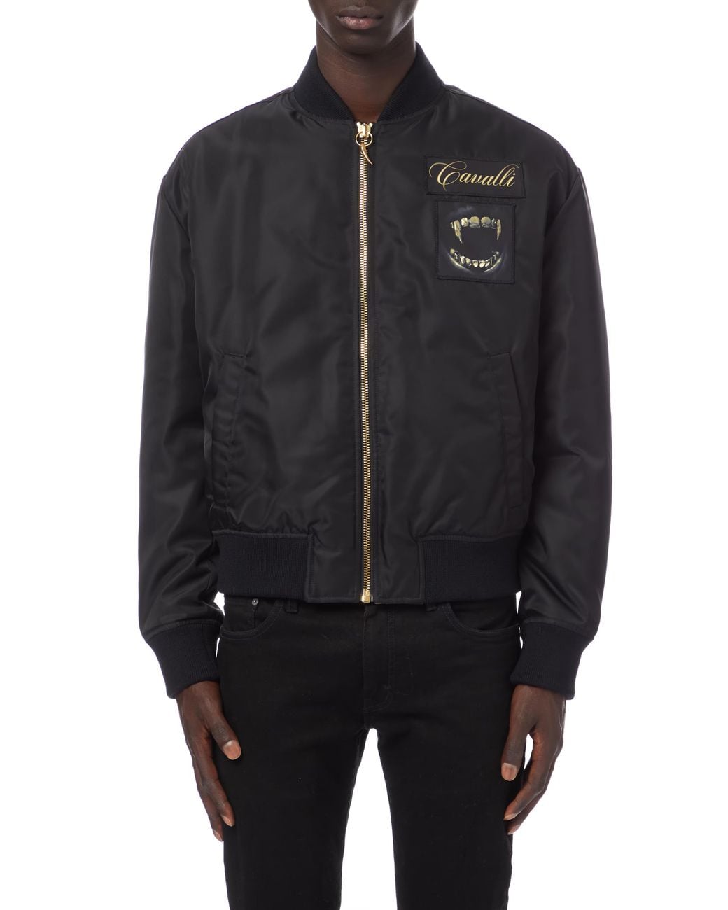 Roberto Cavalli Black Patch Detail Bomber Jacket