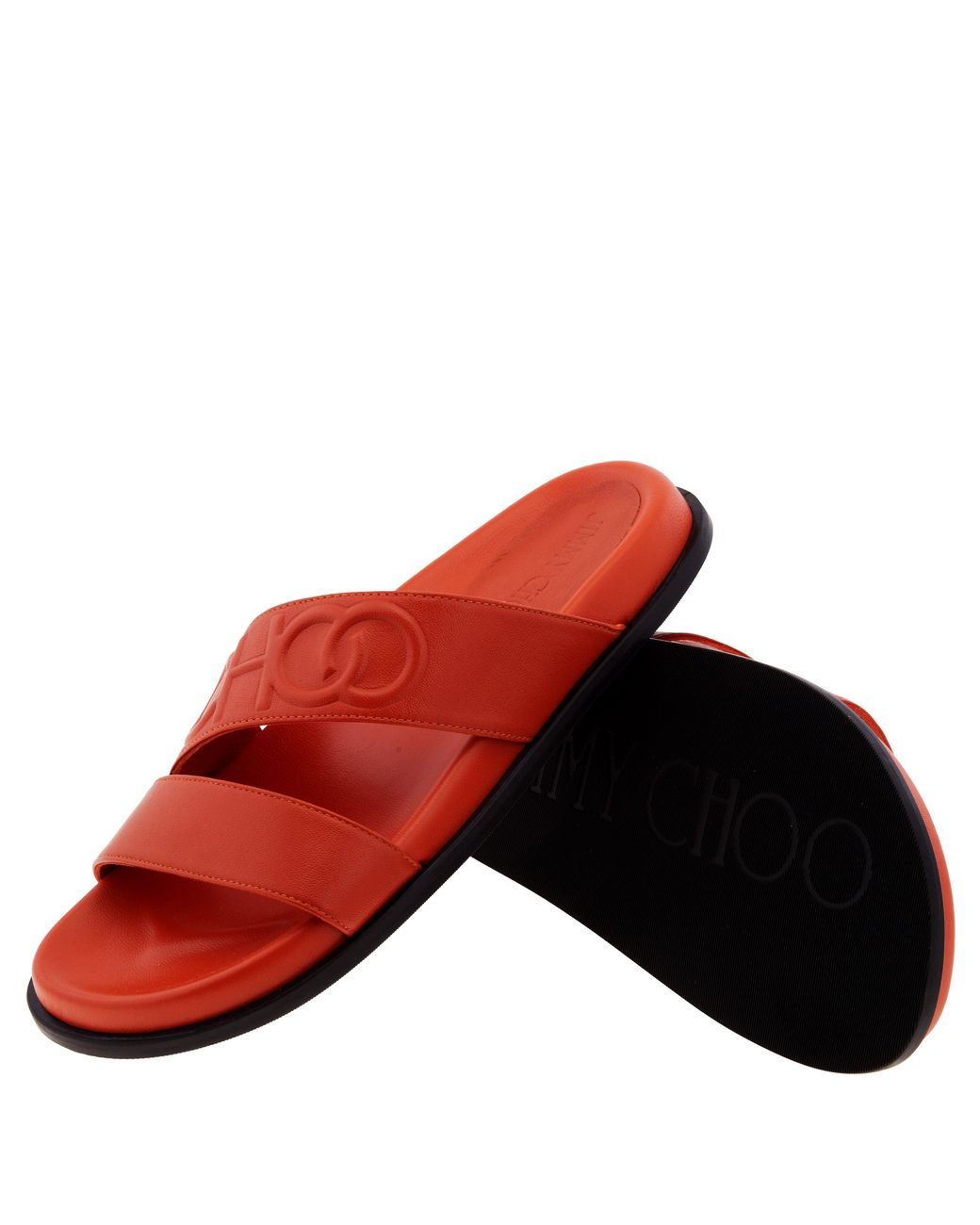Jimmy Choo Orange Embossed Logo Leather Slide, Brand Size 36 Us