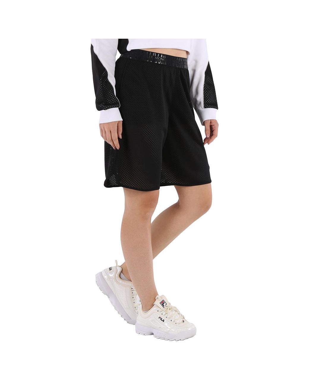 Moncler Black Ladies Logo-Waistband Shorts