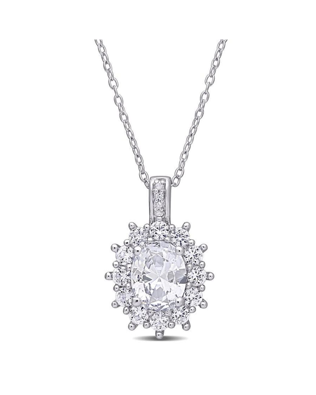 Amour Metallic 4 Ct Tgw Created Sapphire And Diamond Accent Floral Halo Pendant With Chain for men