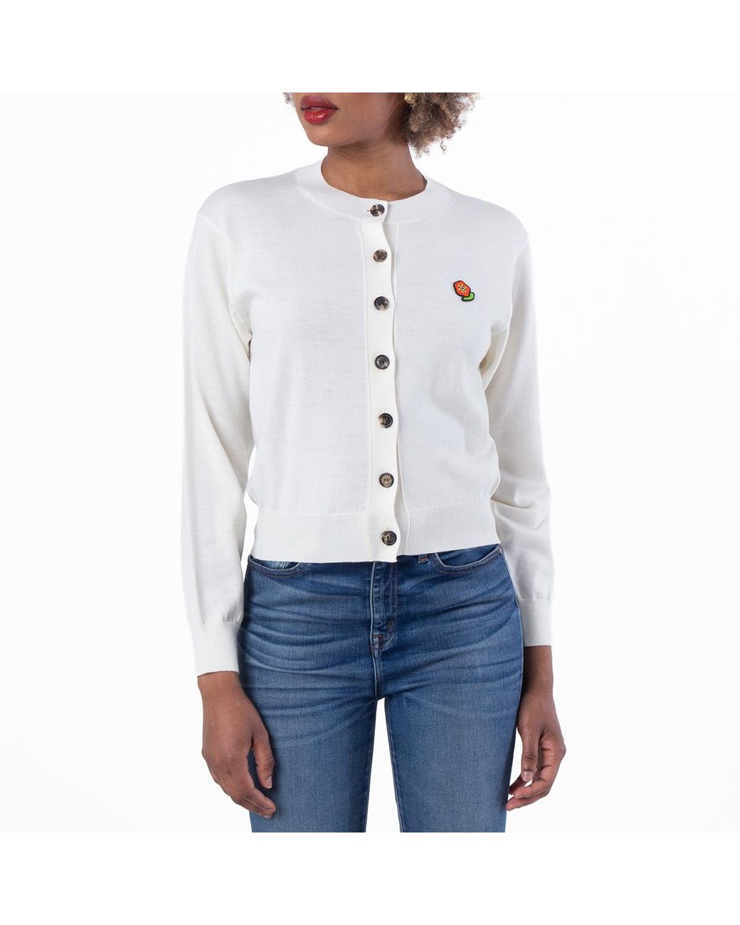 KENZO White Embroidered Crewneck Wool Cardigan for men