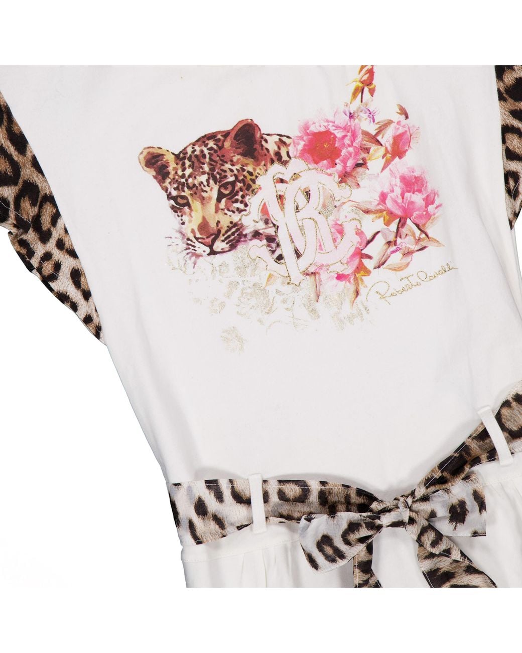 Roberto Cavalli White Girls' Jaguar Print Dress