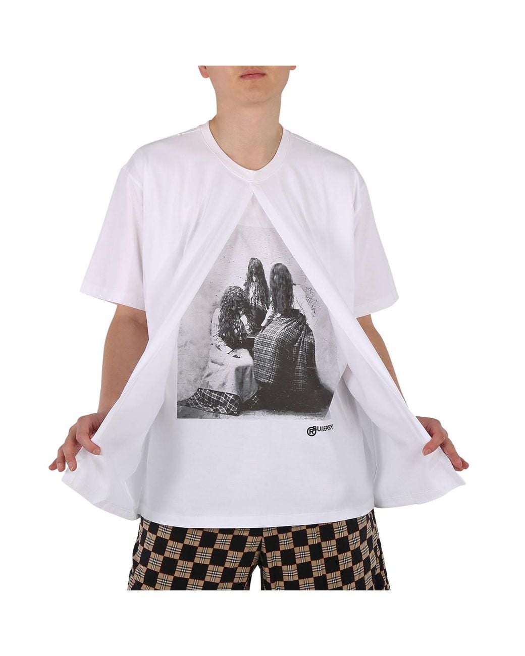 Burberry White Optic Victorian Portrait Print Cotton Oversized T-Shirt, Size Xx-Small (Youth for men