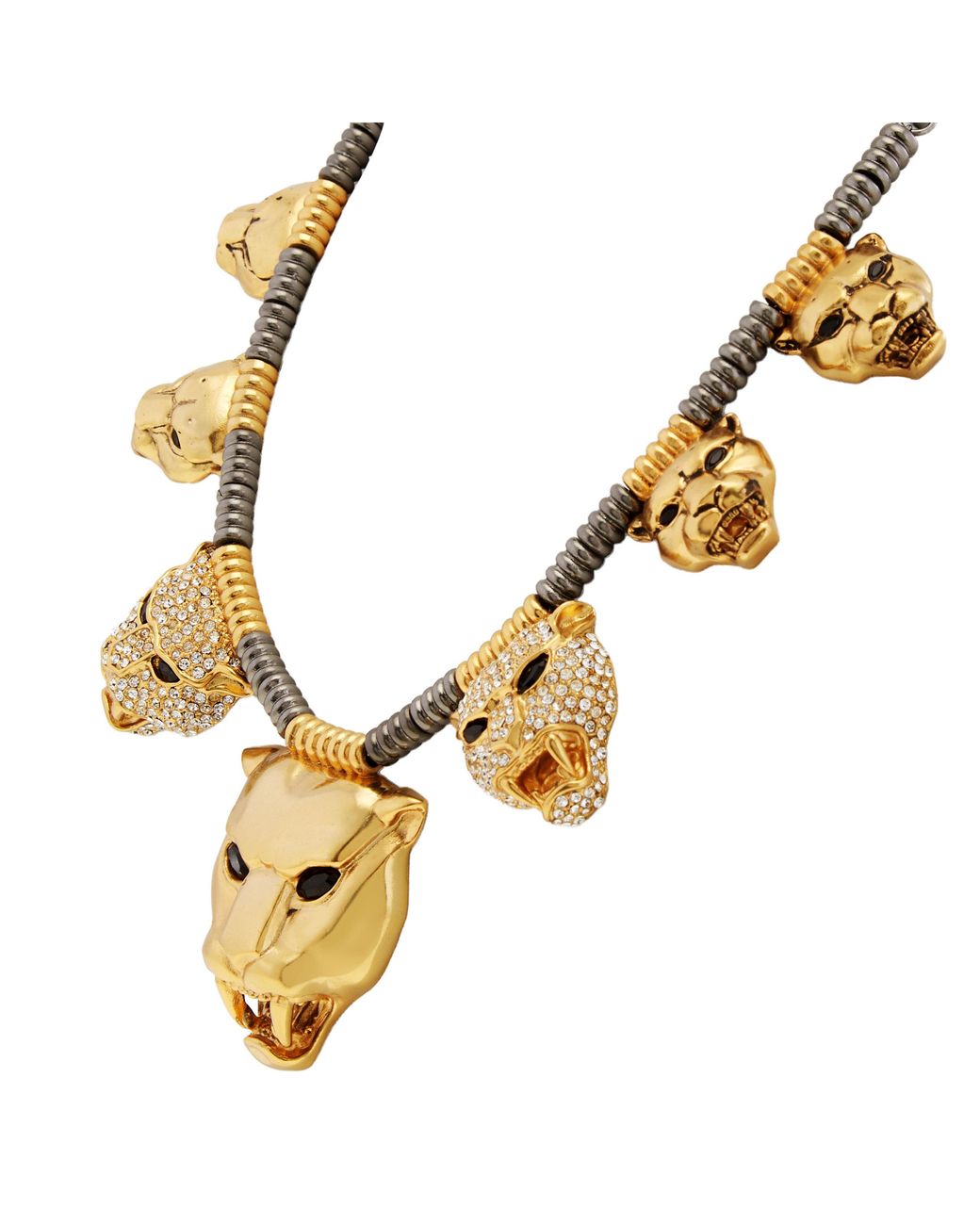 Roberto Cavalli Metallic Tone Crystal Panther Necklace for men