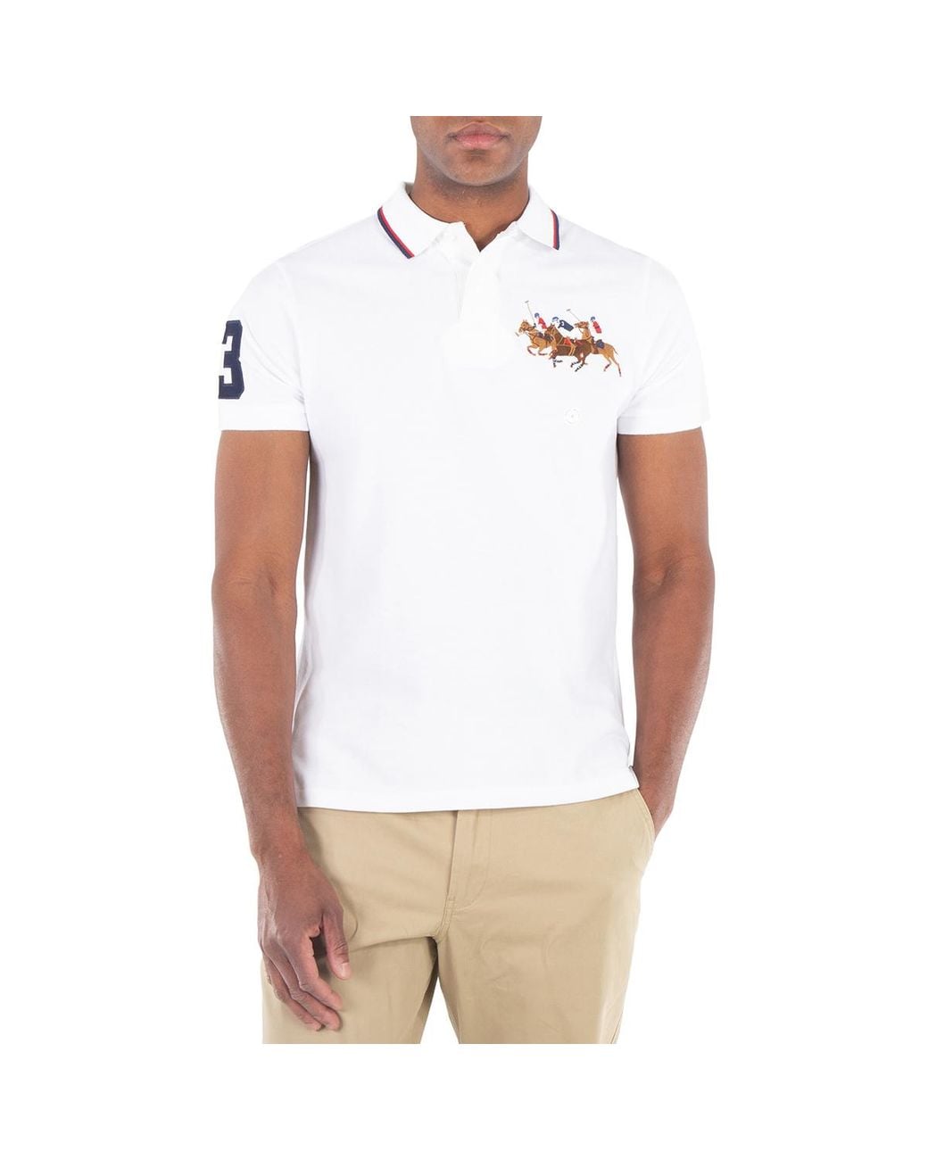 Polo Ralph Lauren White Triple Pony Mesh Short Sleeve Polo Shirt for men