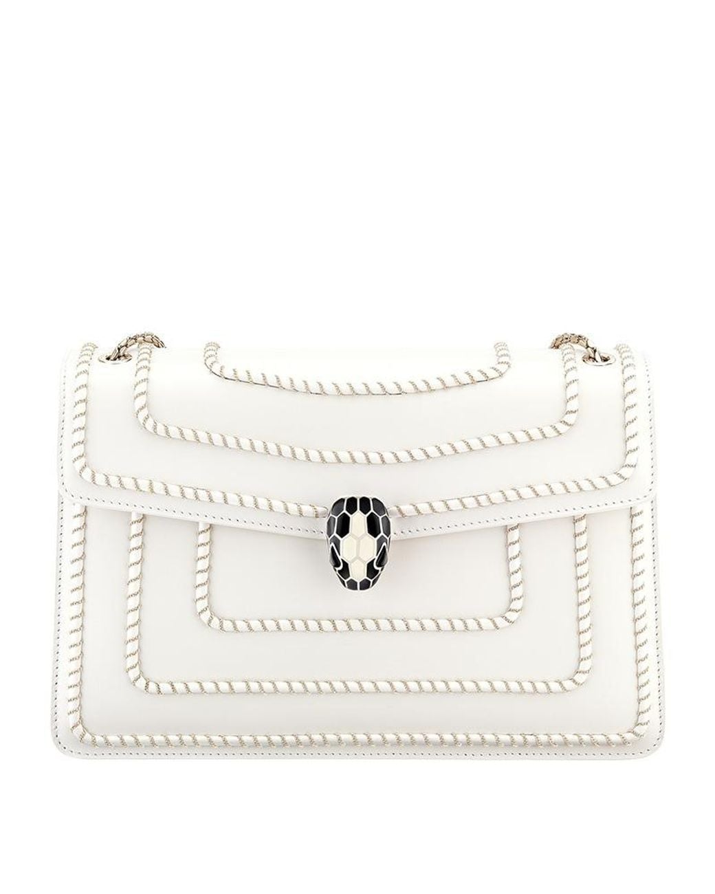 BVLGARI White Serpenti Forever Woven Chain Leather Shoulder Bag