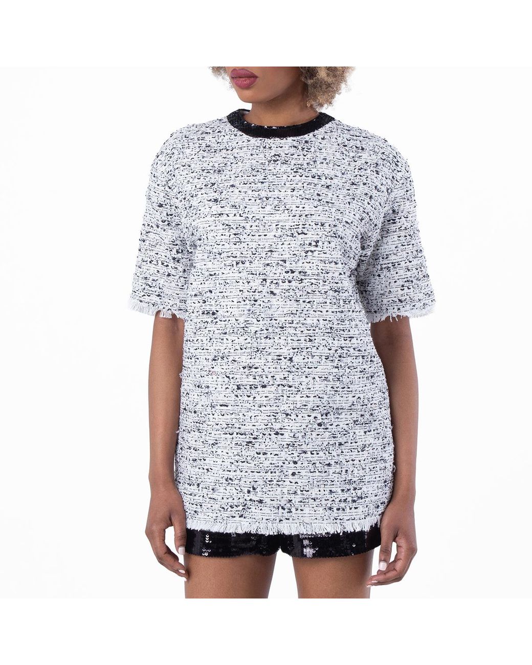 Balmain White Short Sleeve Tweed T Shirt, Brand Size 38 (Us