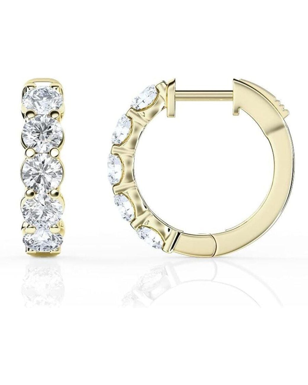Brilliant Diamond Metallic 2.00 Carat Round Lab Grown Diamond Huggie Hoop Earrings for men