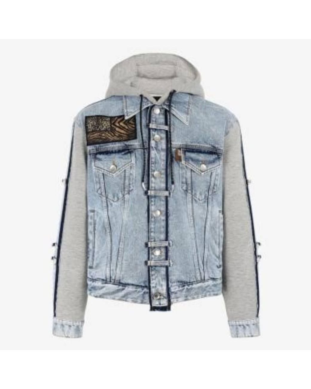 Roberto Cavalli Blue Hybrid Denim Jersey Hooded Jacket, Brand Size 46 Us for men