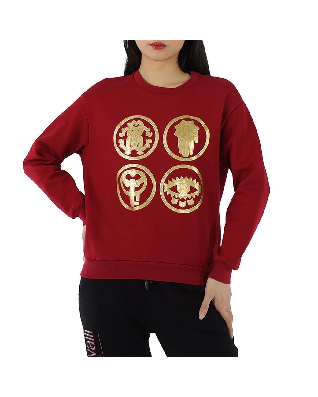 Roberto Cavalli Red Ladies Carmine Lucky Symbol Print Cotton Sweatshirt, Brand Size 40 (Us for men
