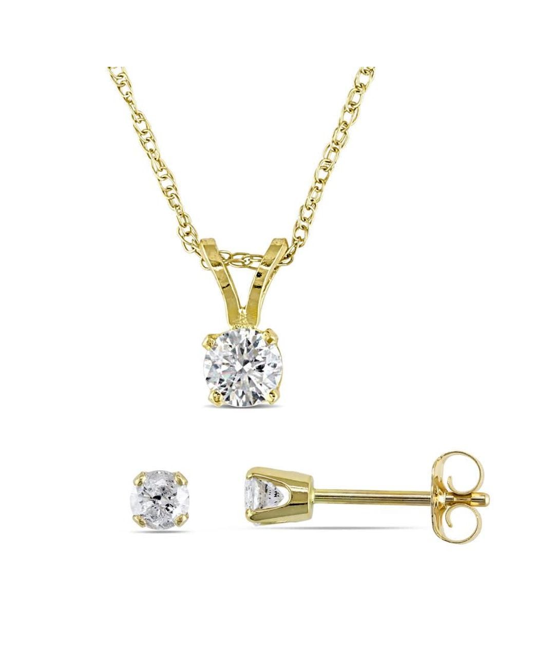 Amour Metallic 1/2 Ct Tw Diamond Solitaire Pendant With Chain And Stud Earrings 2-Piece Set for men