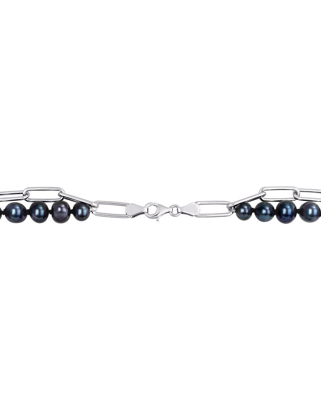Amour Blue 7-7.5Mm Freshwater Cultured Pearl Double Layered Chain Necklace for men