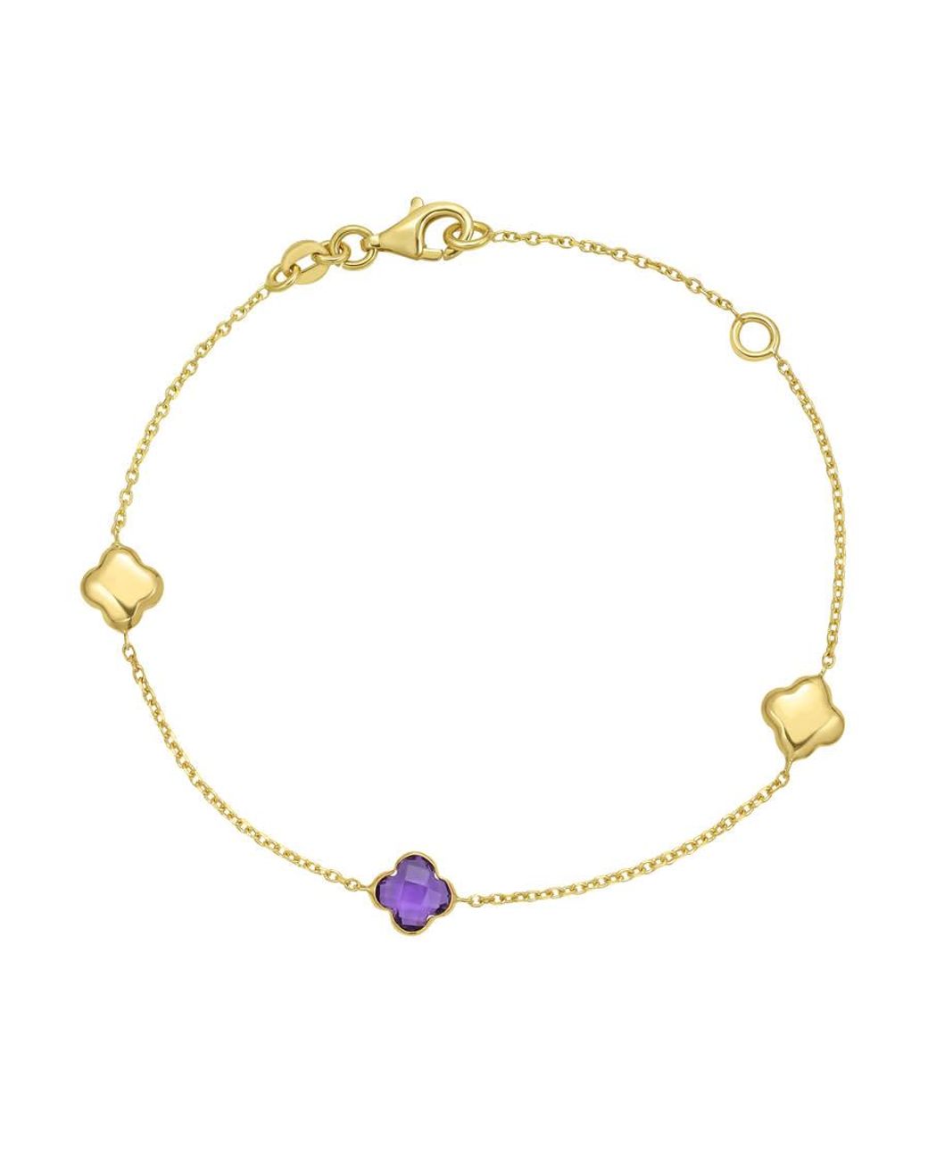 Kylie Harper Metallic Ladies 14K Amethyst Clover Gemstone Station Bracelet for men