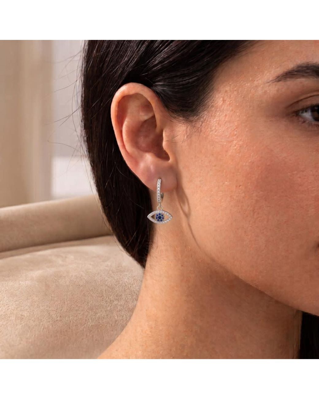 Kylie Harper Metallic Sterling Dangling Evil Eye Cz Hoop Earrings for men