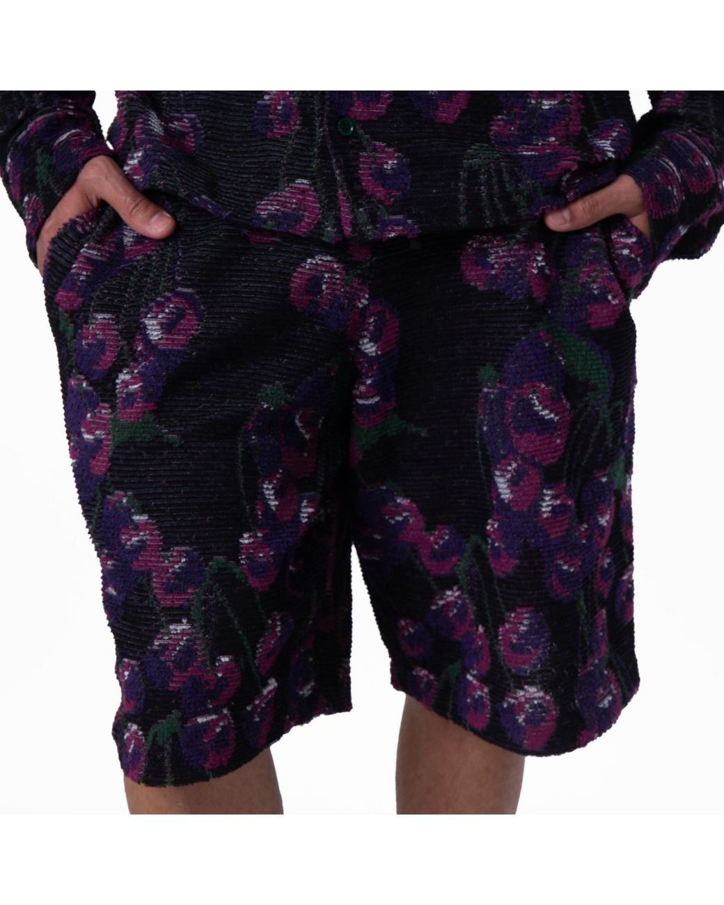 Burberry Blue Cherry Embroidered Cotton Silk Shorts for men