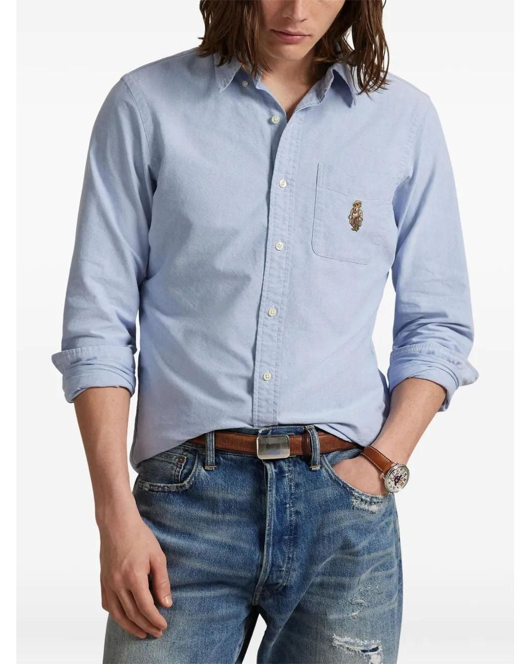 Polo Ralph Lauren Blue Long-Sleeved Sport Oxford Shirt for men