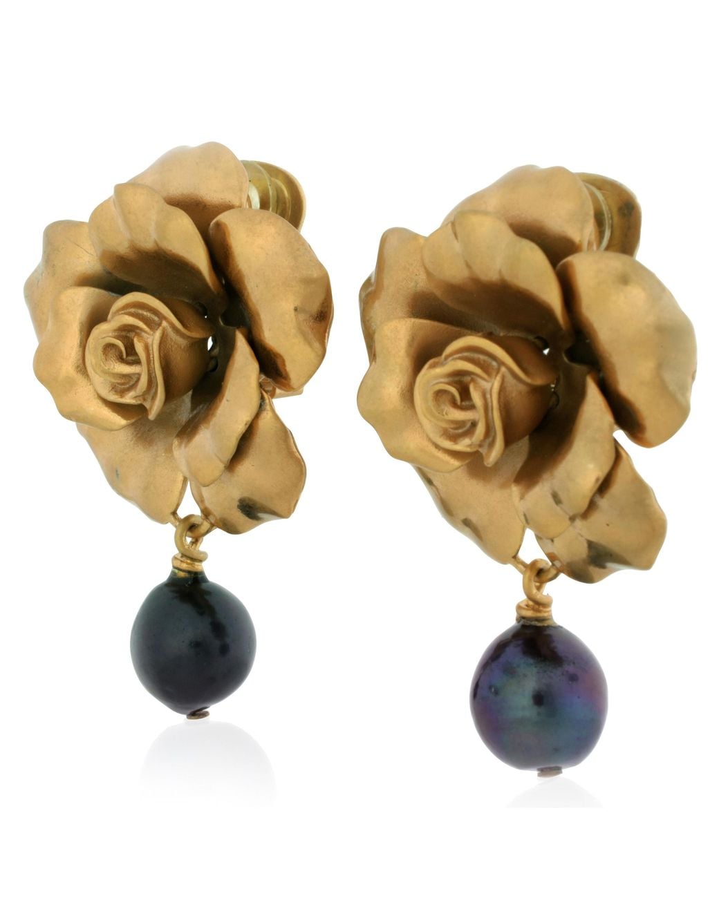 Roberto Cavalli Yellow Tone Rose Earrings With Pearls for men