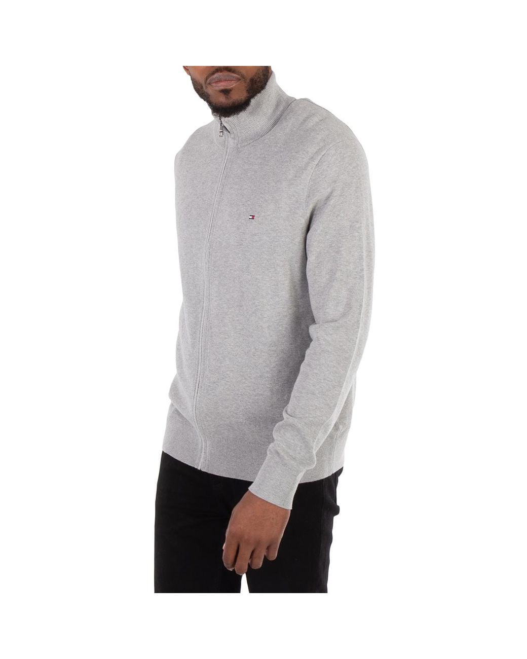 Tommy Hilfiger Gray Cotton Cashmere Zip-Thru Cardigan for men