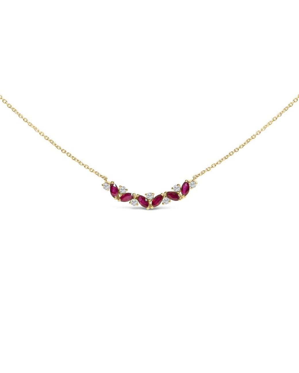 Haus of Brilliance Metallic 14K Ruby And Diamond Trio Bar Line Necklace (I-J Color, Si2-I1 Clarity) for men