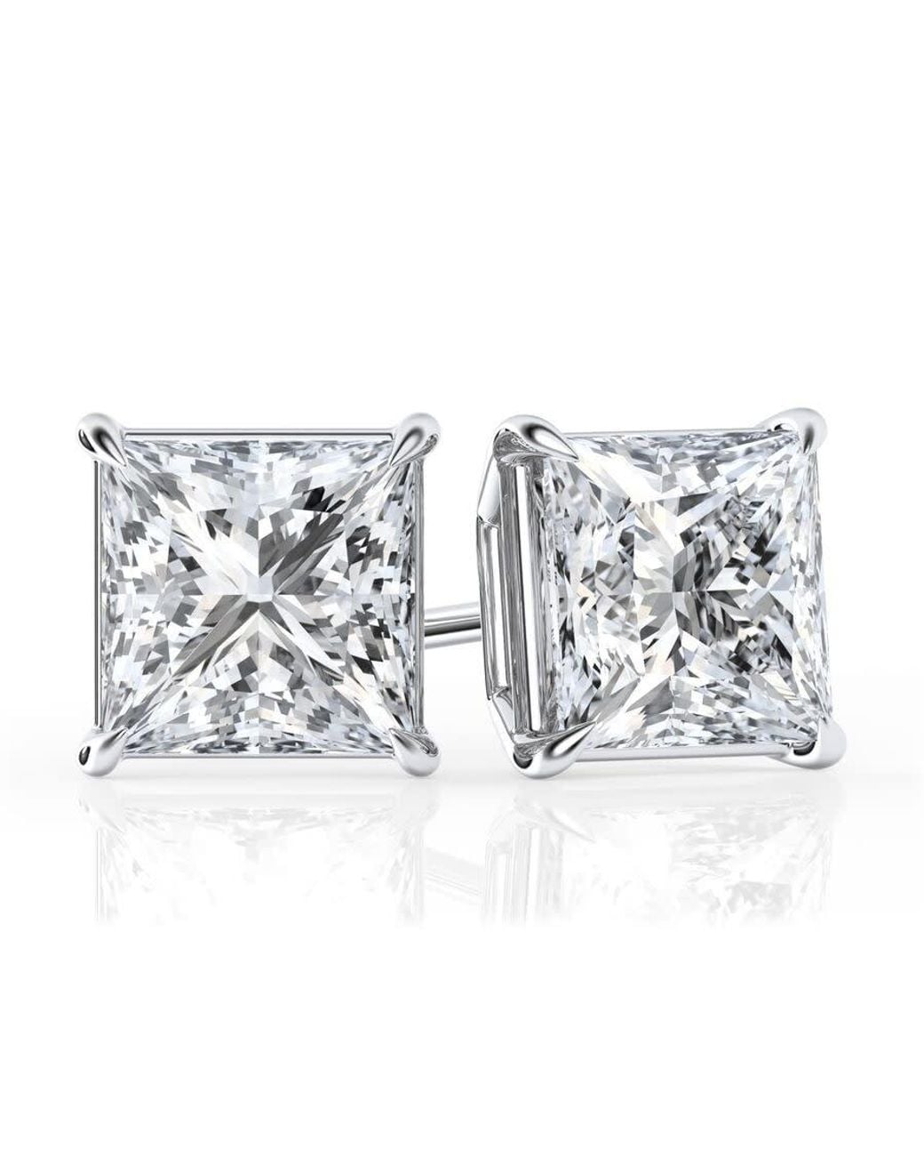 Brilliant Diamond Metallic 3 Carat Princess Cut Lab Grown Diamond Stud Earrings for men