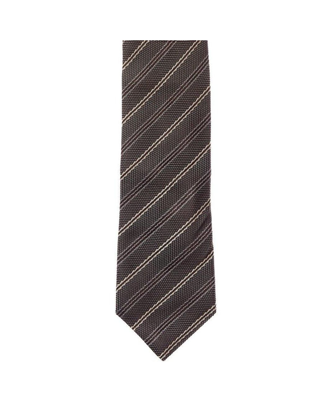 Brunello Cucinelli Gray Striped Silk Tie for men