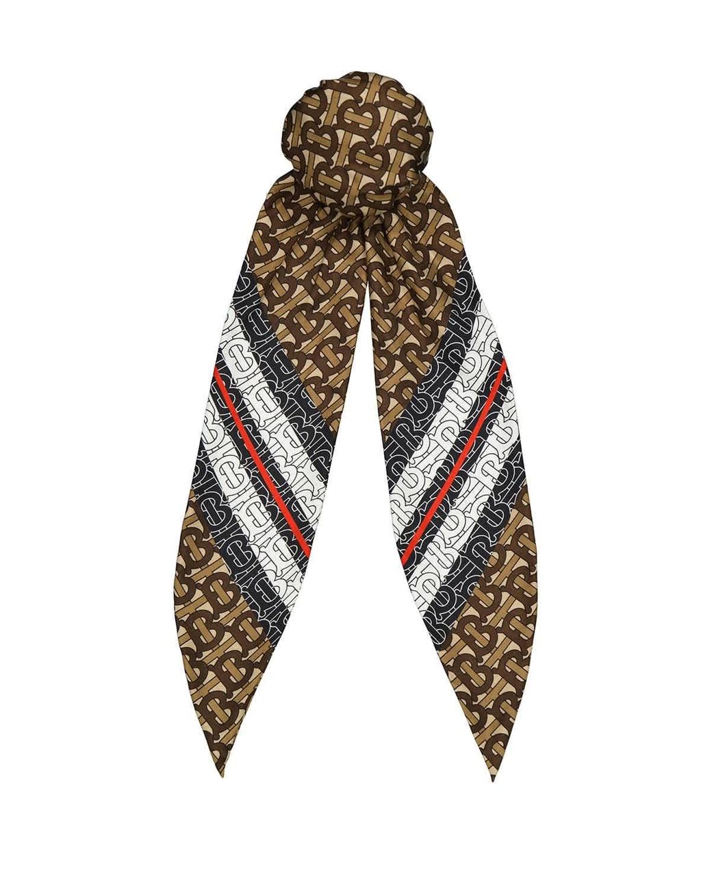 Burberry Brown TB Monogram Print Silk-Twill Hair Scarf Burberry