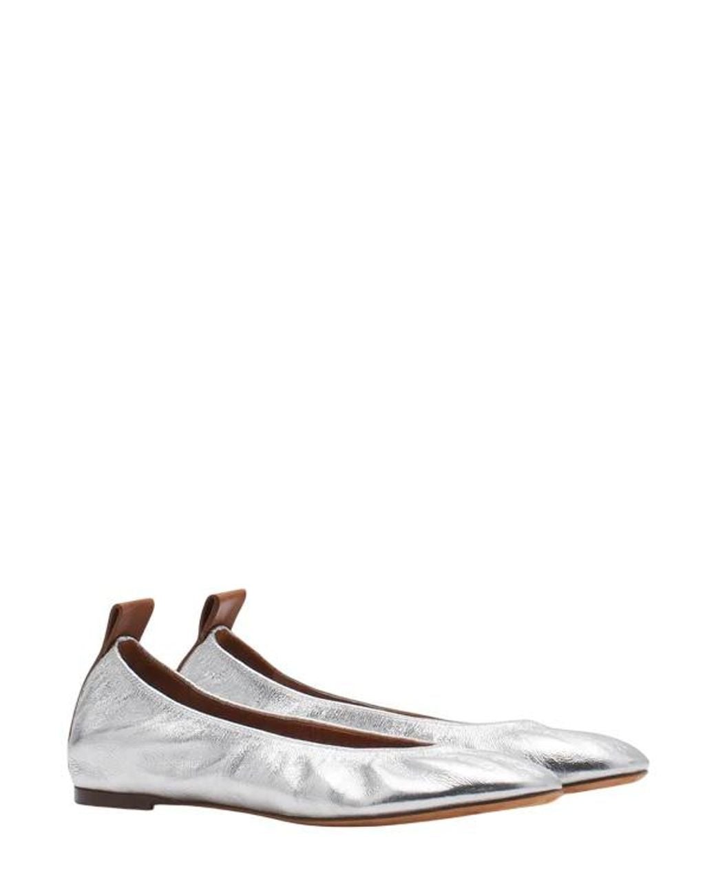 Lanvin White Metallic Leather Ballerina Flats, Brand Size 39 Us