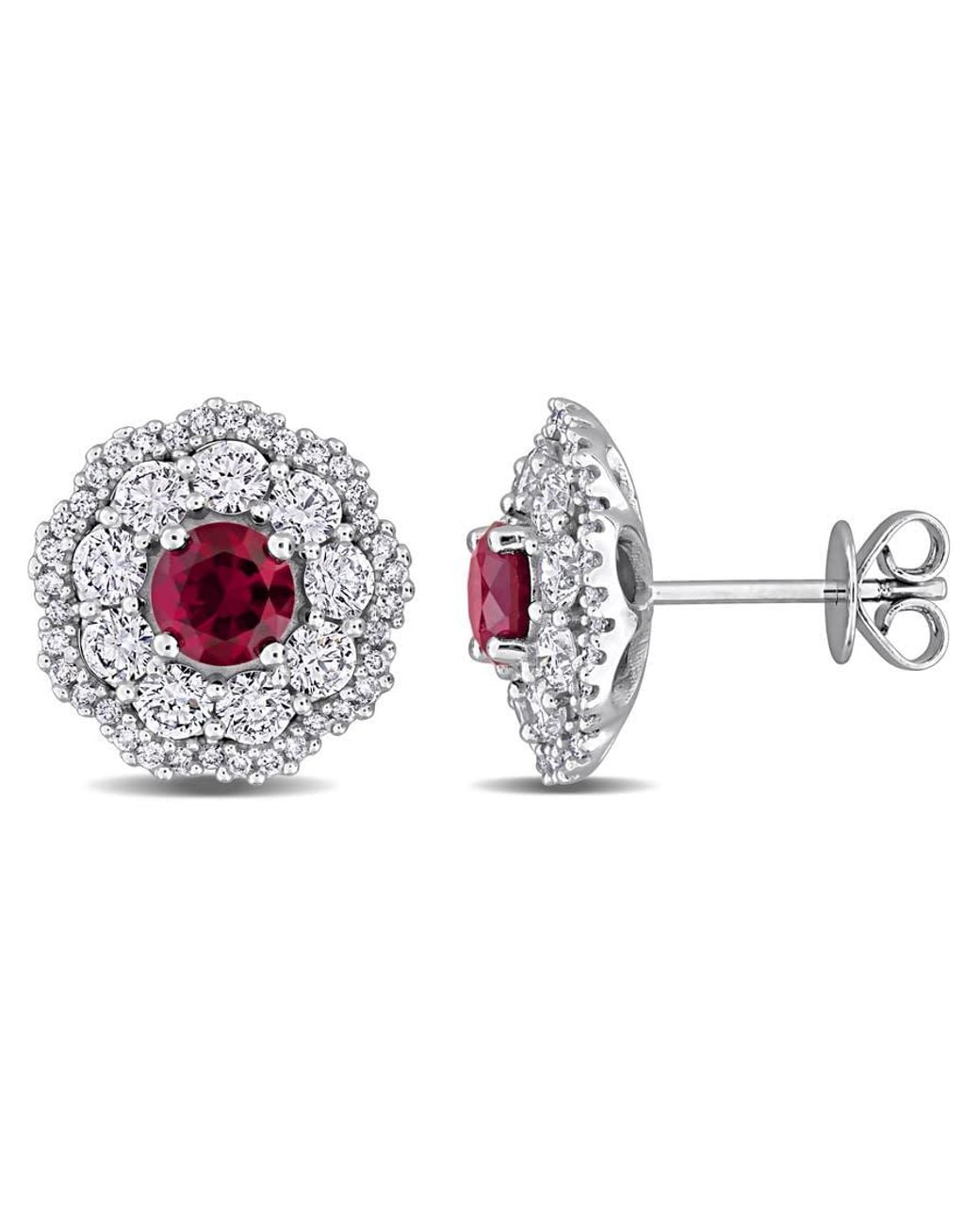 Created Forever Metallic 1 1/3Ct Tgw Created Ruby And 1 3/5Ct Tw Lab-Grown Diamond Floral Halo Stud Earrings for men