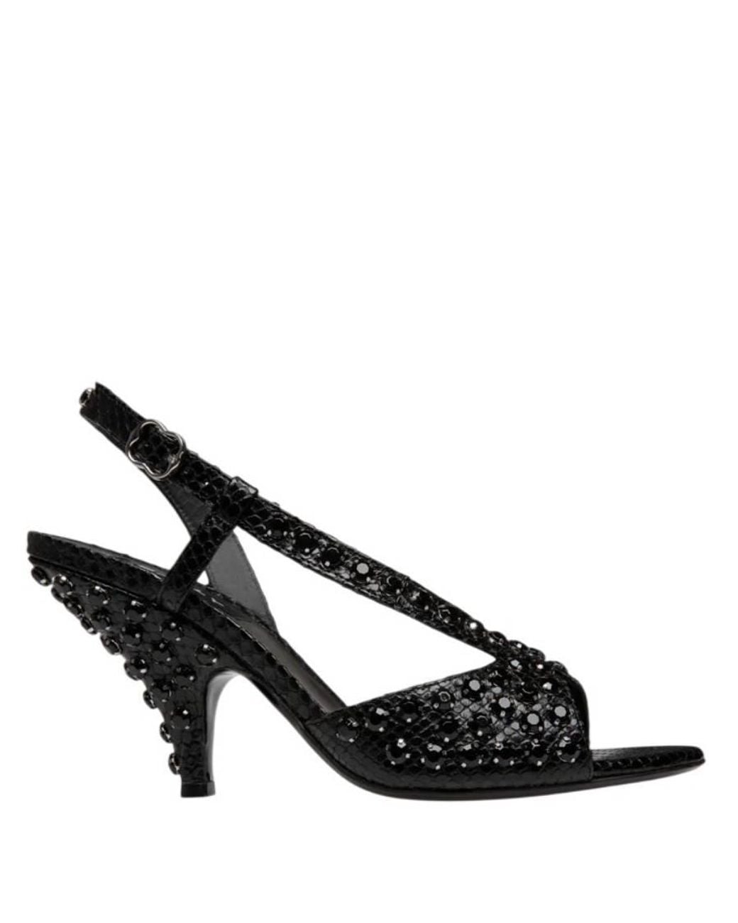 Bally Black Katy Python Printed Leather Sandals, Brand Size 37.5 Us
