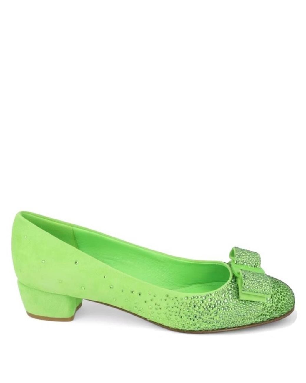 Ferragamo Green Degrade Crystals Vara Bow Pumps