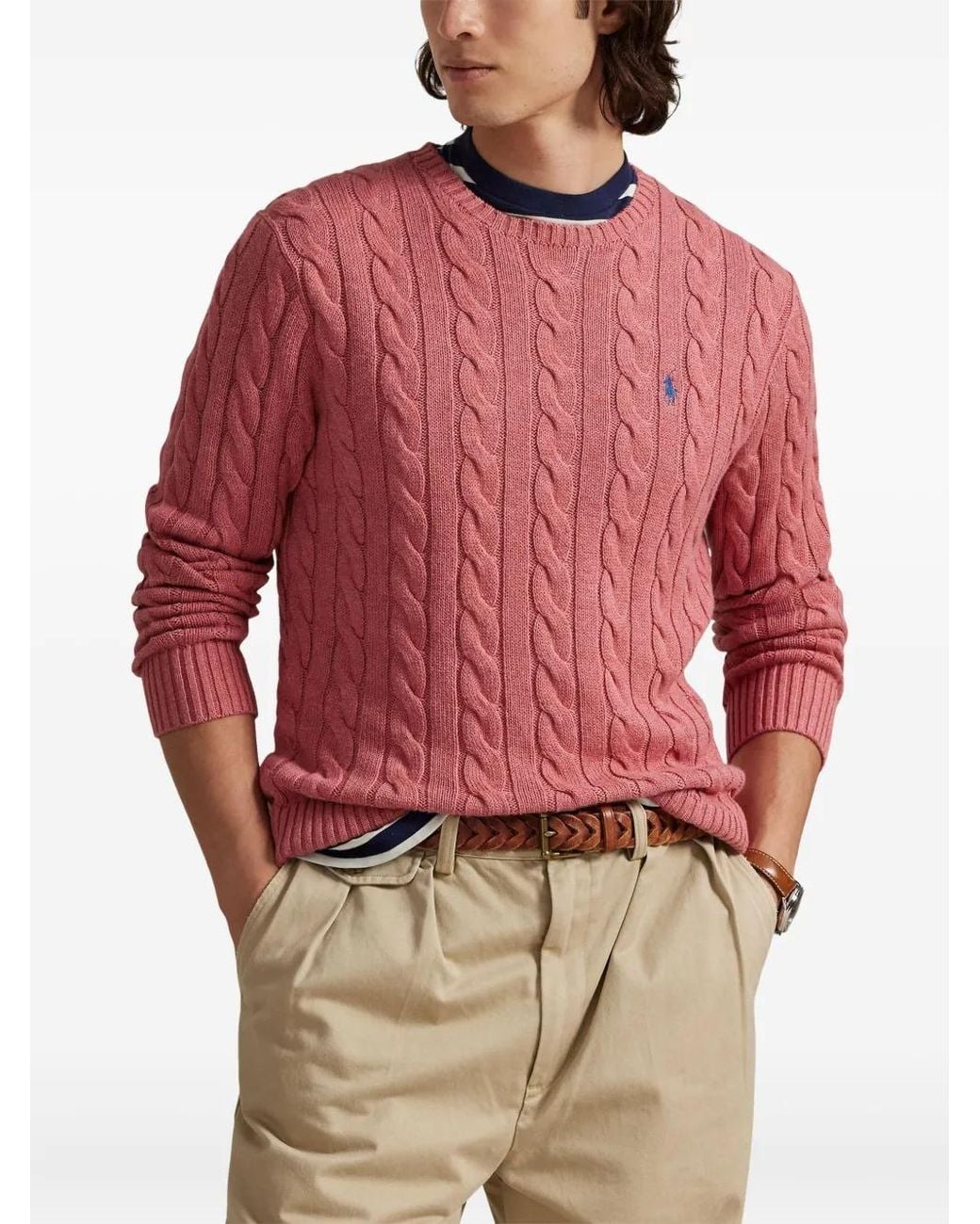 Polo Ralph Lauren Red Cotton Cable Crew Knit Sweater for men