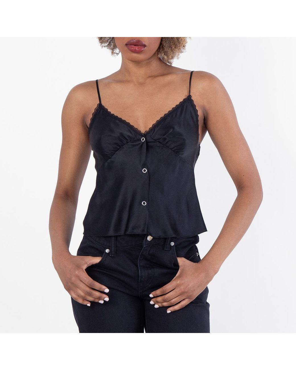 Alexander Wang Blue Snap Front Lace Tank Top