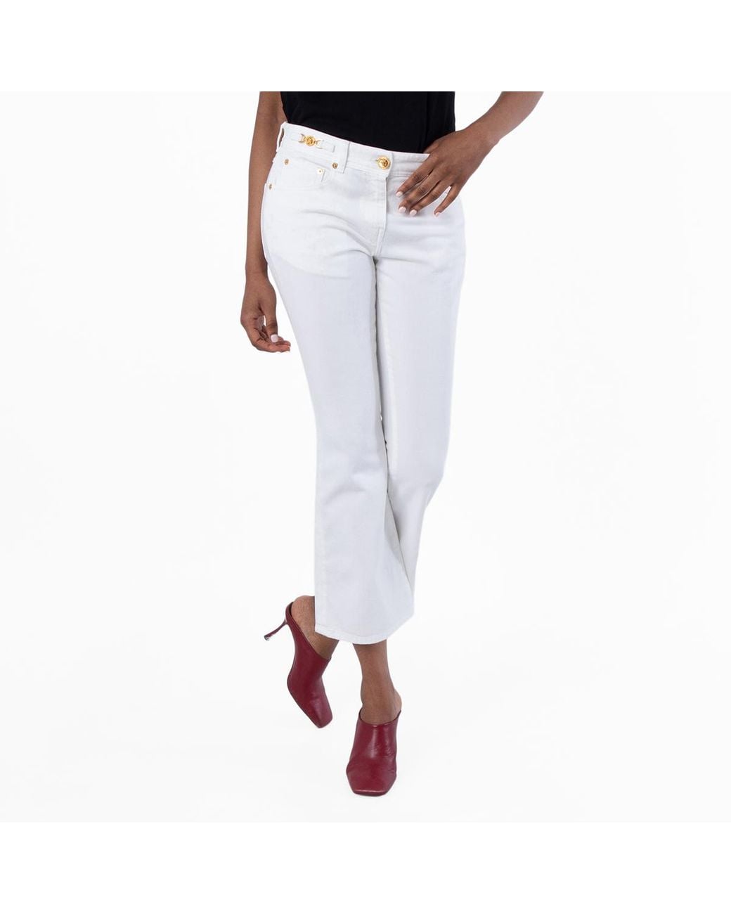 Versace White Cropped Flared Jeans