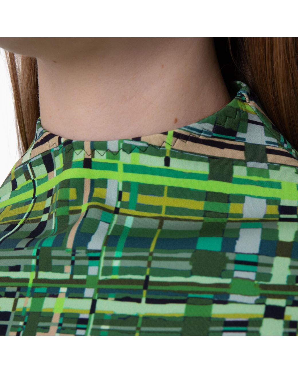 Ferragamo Green Technical Jersey Check Pattern Top, Brand Size Tc