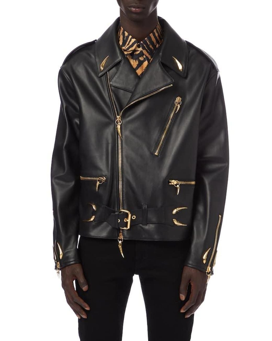 Roberto Cavalli Black Zip-Up Leather Biker Jacket