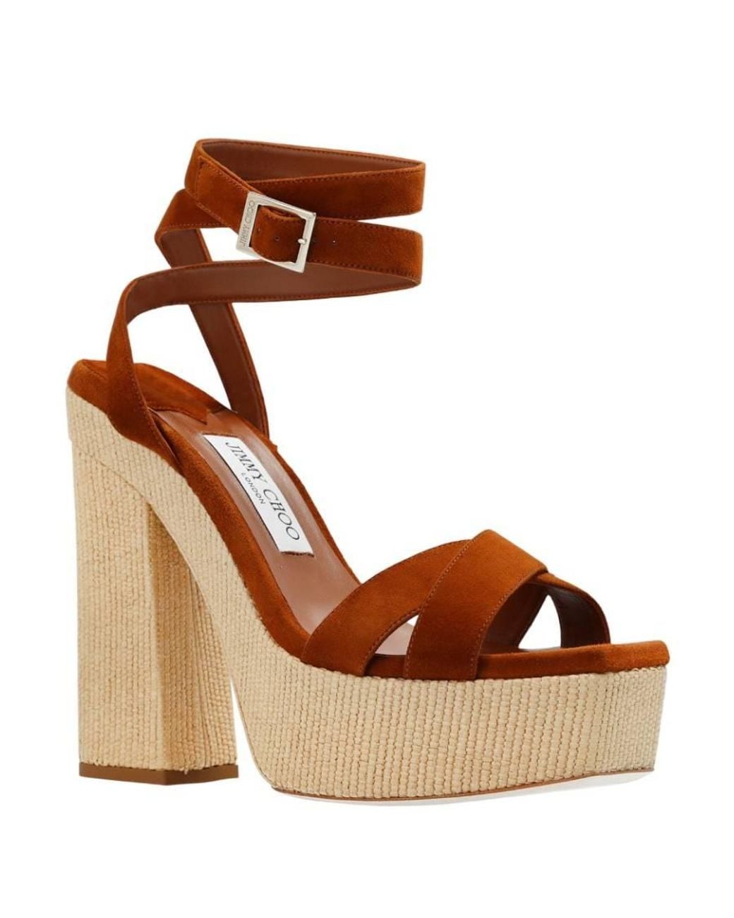 Jimmy Choo Brown Gaia 140 Raffia Platform Sandals, Brand Size 39.5 Us