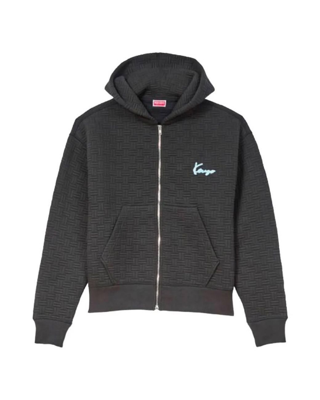 KENZO Black Weave Embroidered Zip-Up Hoodie for men