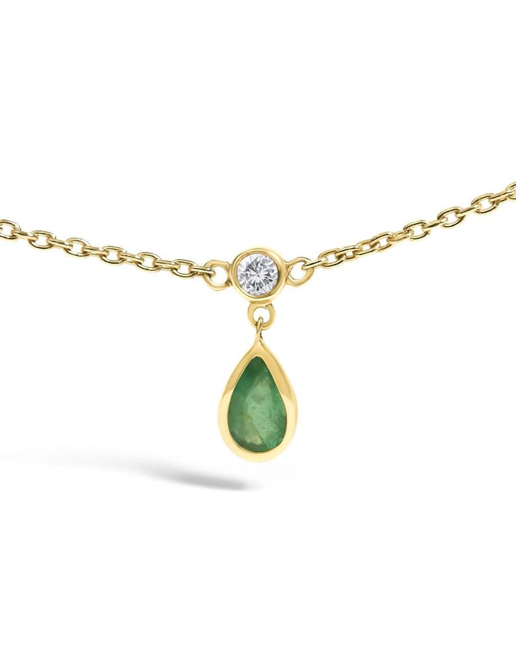 Haus of Brilliance Metallic 10K Dangling 5X3 Mm Emerald And Diamond Station Necklace for men