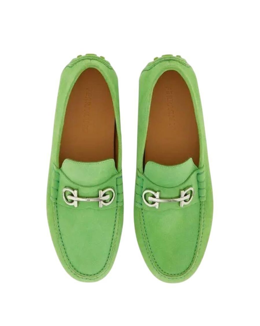 Ferragamo Green Gancini Ornament Driver Loafers for men
