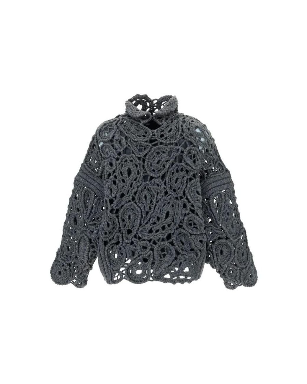 Brunello Cucinelli Gray Dark Crochet Sweater, Size Medium