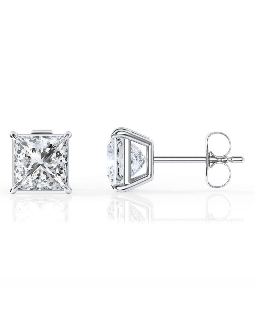 Brilliant Diamond Metallic 3 Carat Princess Cut Lab Grown Diamond Stud Earrings for men