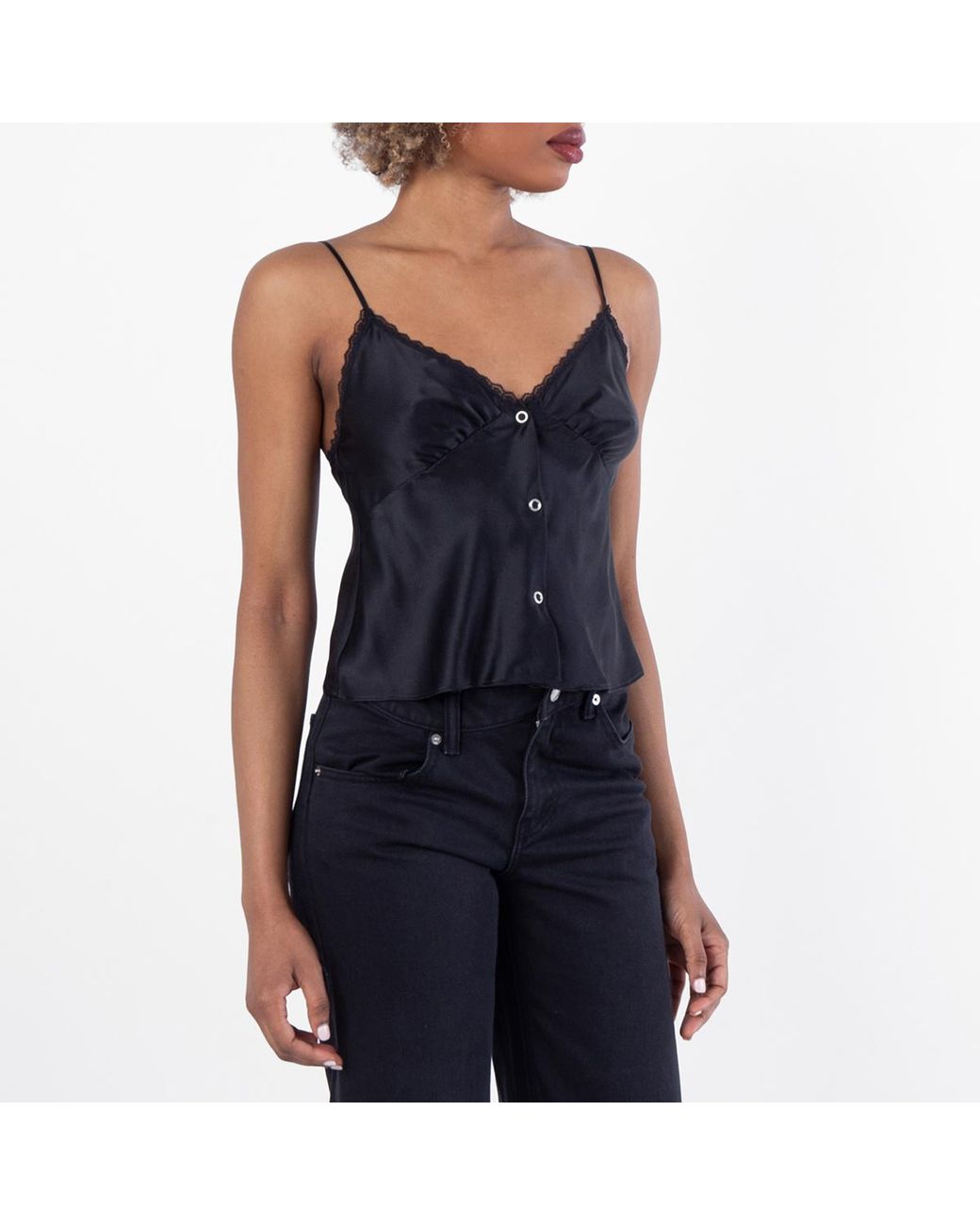 Alexander Wang Blue Snap Front Lace Tank Top