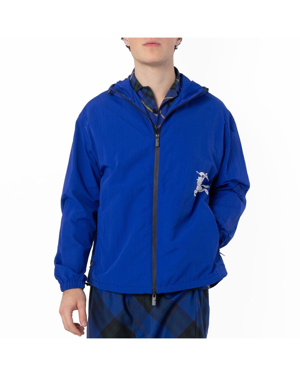 Burberry Blue Equestrian Knight Logo Hooded Jacket for men