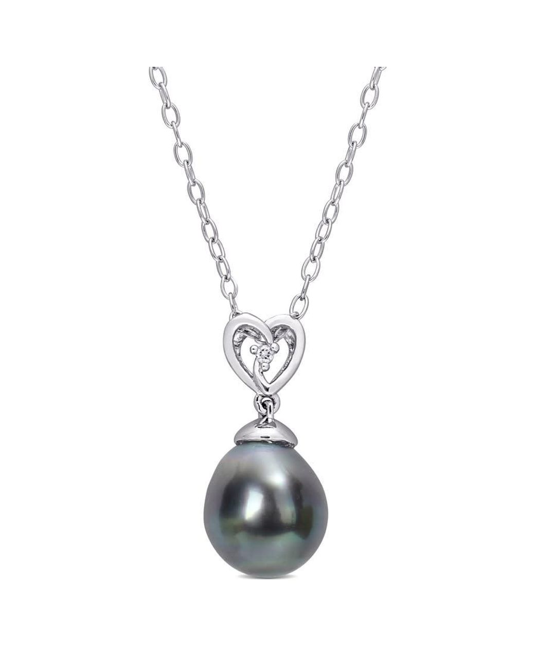 Amour Metallic 8-9Mm Tahitian Cultured Pearl And Topaz Heart Drop Pendant With Chain for men